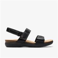 Clarks Womens April Clover Black Combination Flat Sandals Leather Casual