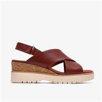 Clarks Womens Diaz Cross Burnt Orange Leather Wedges Leather Casual