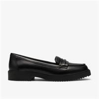 Clarks Womens Barlow Edge Black Leather Slip Ons,Brogues Leather Casual