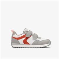 Clarks Boys,Girls,Kids Unisex Dyrham Dash Kid White/Orange Trainers,Riptape