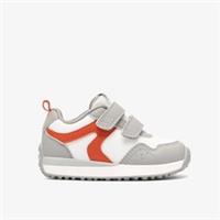 Clarks Boys,Girls,Kids Unisex Dyrham Dash Toddler White/Orange Trainers,Riptape