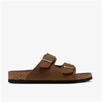 Clarks Mens Wembury Strap Brown Leather Slip Ons,Flat Sandals Leather Casual