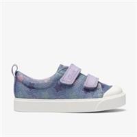Clarks Girls City Path Toddler Denim Print Canvas,Riptape Textile Casual