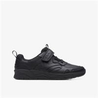 Clarks Boys Clowder Sprint Kid Black Leather Riptape,School Shoes Leather School