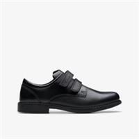Clarks Boys Scala Pace Older Black Leather Riptape,School Shoes Leather School