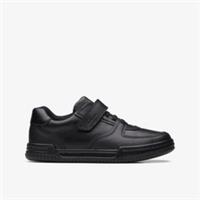 Clarks Boys Fawn Lay Kid Black Leather Riptape,School Shoes Leather School