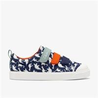 Clarks Boys City Path Kid Navy/White Canvas,Riptape Textile Casual