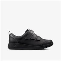 Clarks Boys Scape Sky Kid Black Leather Riptape,School Shoes Leather School