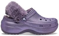 Crocs | Women | Classic Platform Fuzz Lined Glitter | Clogs | Nightshade | 8