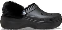 Crocs | Women | Classic Platform Fuzz Lined | Clogs | Black | 7