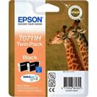 Epson Giraffe T0711H Black Ink Cartridges - Twin Pack, Black