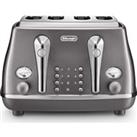 DELONGHI Icona Metallics CTOT4003.GY 4-Slice Toaster - Grey, Silver/Grey