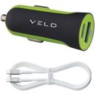VELD Super-fast Universal Dual USB Car Charger - 1 m, Black,Green