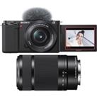 Sony ZV-E10L Mirrorless Vlogging Camera, E PZ 16-50 mm f/3.5-5.6 Lens & Telephoto Zoom Lens Bund