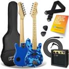 3RD AVENUE 1/4 Size Kids Electric Guitar Bundle - Blue Camo, Patterned,Blue