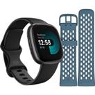 FITBIT Versa 4 Smart Watch Sports Pack with Additional Blue Sports Band - Black & Graphite, Blac