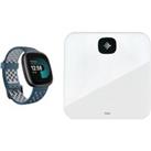 Fitbit Versa 4 Smart Watch Sports Pack & Aria Air Smart Scale Bundle - Black & White, Black,