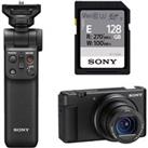 SONY ZV-1 High Performance Compact Vlogging Camera, GP-VPT2BT Shooting Grip & SD Card Bundle, Bl