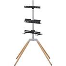 ONE FOR ALL WM 7476 Quadpod 595 mm TV Stand with Bracket - Oak & Silver Grey, Silver/Grey,Brown