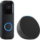Amazon Blink Video Doorbell (Wired / Battery) & Amazon Echo Pop Smart Speaker Bundle, Black