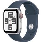 APPLE Watch SE Cellular (2023) - 40 mm Silver Aluminium Case with Storm Blue Sport Band, S/M, Silver