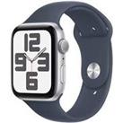 APPLE Watch SE (2023) - 44 mm Silver Aluminium Case with Storm Blue Sport Band, S/M, Silver/Grey,Blu