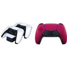 Playstation PS5 DualSense Wireless Controller (Red) & Twin Docking Station (White) Bundle