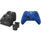 XBOX Wireless Controller (Blue) & VS2881 Xbox Series X/S & Xbox One Twin Docking Station (Black) Bundle