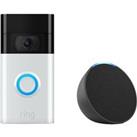 Amazon Echo Pop (1st Gen) Smart Speaker & Ring Video Doorbell (2nd Gen, Satin Nickel) Bundle