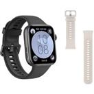 Huawei Watch Fit 3 (Black, Fluoroelastomer Strap) & Solo-Strap FIT 3 Watch Band (Moon White) Bun