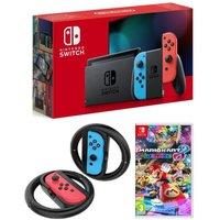 Nintendo Switch Neon, Mario Kart 8 & Joy-Con Racing Wheels Bundle, Black,Red,Blue