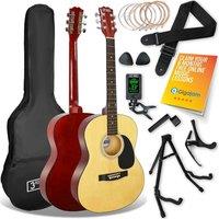 3RD AVENUE Full Size 4/4 Acoustic Guitar Ultimate Bundle - Natural, Yellow,Red