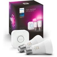 PHILIPS HUE White & Colour Ambiance Starter Kit with Twin Pack LED Smart Bulb & Bridge - E27