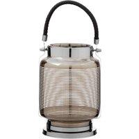 INTERIORS by Premier Small Nickel Stripe Lantern - Stainless Steel & Black, Stainless Steel