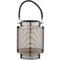 INTERIORS by Premier Large Nickel Stripe Lantern - Stainless Steel & Black, Stainless Steel