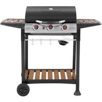 GEORGE FOREMAN GFGBBQ3BW 3 Burner Grill Gas BBQ - Black & Wood Effect