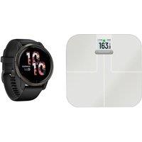 Garmin Venu 2 Smartwatch Black & Index S2 Smart Scale Bundle, Silver/Grey,Black