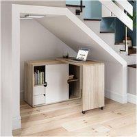 TEKNIK 7700007 Pivot Cupboard Desk - White & Oak Effect