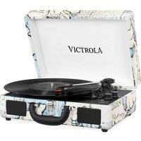 VICTROLA Journey Portable Belt Drive Bluetooth Turntable - Map Print, Blue,White,Patterned