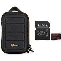 Lowepro Hardside CS 40 Camera Case & 128 GB microSDXC Memory Card Bundle, Black