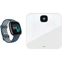 Fitbit Versa 4 Smart Watch Sports Pack & Aria Air Smart Scale Bundle - Black & White, Black,Blue