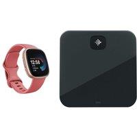 Fitbit Versa 4 Smart Watch & Aria Air Smart Scale Bundle - Pink Sand & Black, Pink