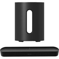 Sonos Beam (Gen 2) Compact Sound Bar & SUB Mini Wireless Subwoofer Bundle - Black, Black