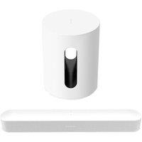 Sonos Beam (Gen 2) Compact Sound Bar & SUB Mini Wireless Subwoofer Bundle - White, White