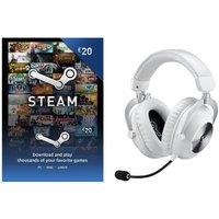 Logitech PRO X 2 LIGHTSPEED Wireless 7.1 Gaming Headset (White) & Steam Wallet Card (£20) Bundle, White