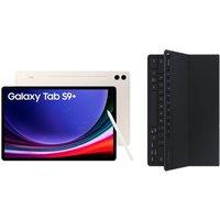 Samsung Galaxy Tab S9+ 12.4" 5G Tablet (256 GB, Beige) & Galaxy Tab S9+ Slim Book Cover Keyboard Case Bundle, Cream,Gold,White
