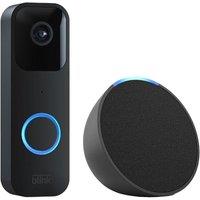 Blink Video Doorbell (Wired / Battery) & Amazon Echo Pop Smart Speaker Bundle, Black