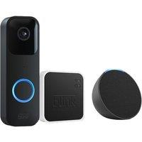 Blink Video Doorbell with Sync Module (Wired / Battery) & Amazon Echo Pop Smart Speaker Bundle, Black