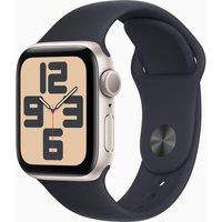 APPLE Watch SE (2023) - 44 mm Starlight Aluminium Case with Midnight Sport Band, M/L, Black,White