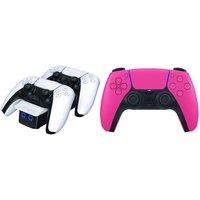 Playstation PS5 DualSense Wireless Controller (Pink) & Twin Docking Station (White) Bundle